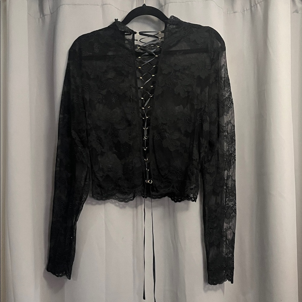 Victoria's Secret Black Lace Long Sleeve Blouse - Picture 2 of 3